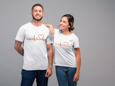 Heartbeat-Couple Printed White T-Shirts