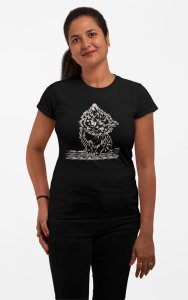 Cute Cat - Line Art for Female - Half Sleeves T-shirt