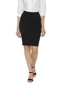 N-Gal Women's Polyester Lycra High Waist Versatile Straight Knee Length Pencil Skirt_Black