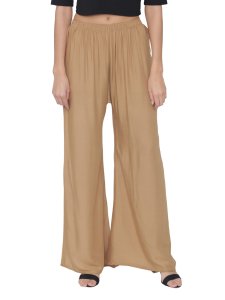 N-Gal Rayon Women's Wide Leg Elastic Waist Band Breathable Plain Palazzo Pant_Golden