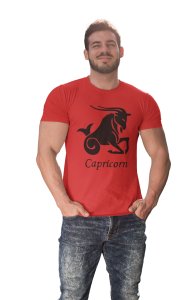 Capricorn Symbol (BG Black) (Red T) - Printed Zodiac Sign Tshirts - Made especially for astrology lovers people