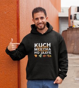 Kuch meetha ho jaye printed diwali themed black Hoodie specially for diwali festival