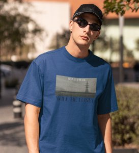 Forsaken, Artistry in Motion: Blue Trendy Front Printed Round Neck Tee for Men