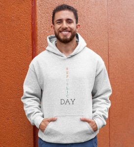 Patriotic Republic Day White Men Printed Round Neck Hoodies