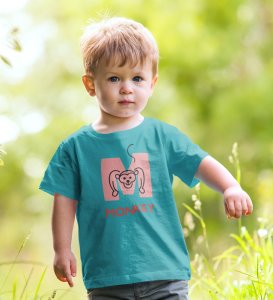 Monkey Love, Boys Cotton Text Print tshirt (teal) 