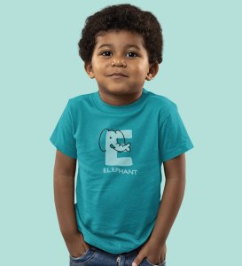 Elephantastic, Boys Round Neck Blended Cotton Tshirt (Teal)
