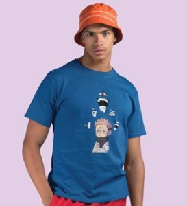 Itadori's Five Faces Cotton Blue Tshirt For Mens and Boys