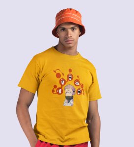 Five Faces Of Itadori Cotton Yellow Printed Tshirt For Mens and Boys