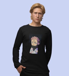 Anime Itadori Printed Cotton Black Full Sleeves Tshirt For Mens and Boys