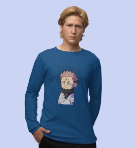 Anime Itadori Printed Cotton Blue Full Sleeves Tshirt For Mens and Boys